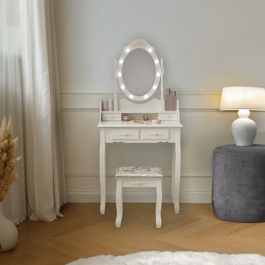ROSY dressing table - 149 x 71 x 40 cm (incl. stool & mirror), adjustable LED lighting & storage space, dressing table - Image 2
