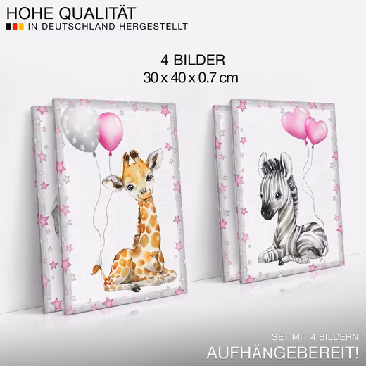 Mural Children's Room Murals Set Animals - 4 Pictures 30x40 cm Ready to Hang - Image 5