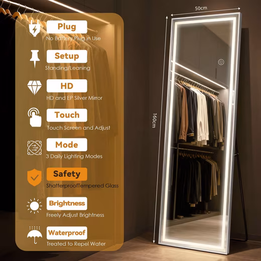 Full Length Mirror LED Full Length Mirror with Touch Light & 3 Color Temperatures - Image 5