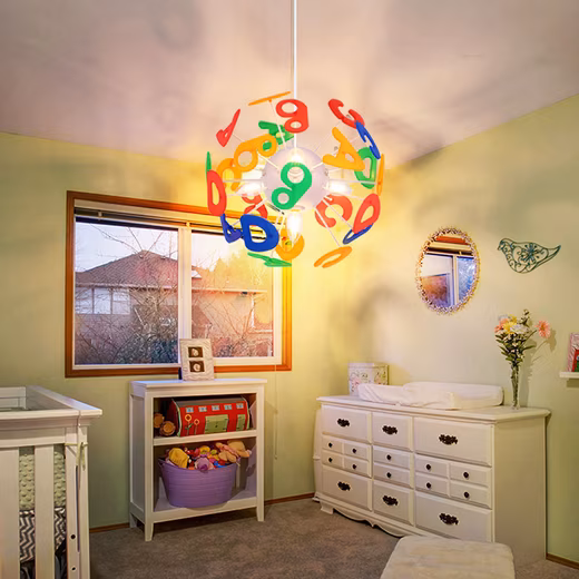 Pendant light Light bulbs not included, children's pendant light, children's room lamp, colorful letters, 4-light