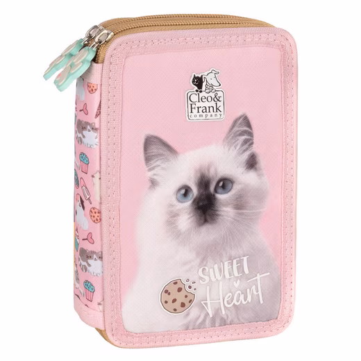 Cat Pencil Case, 2 Compartments, Pencil Pouch, Pen Case, Kitten Pencil Case (25-piece set), filled