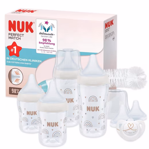 NUK Perfect Match Baby Bottle Starter Set + Teat – Rainbow Design, BPA-free