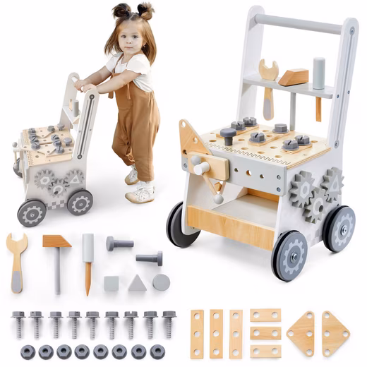 3-in-1 wooden walker, wooden toy for motor development