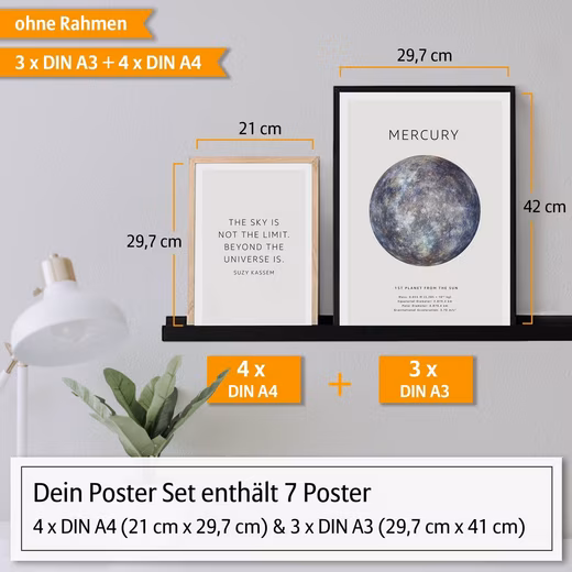 Poster Planets, Premium Poster Set WITHOUT & WITH Frame, 7 Murals Earth Mars - Image 6
