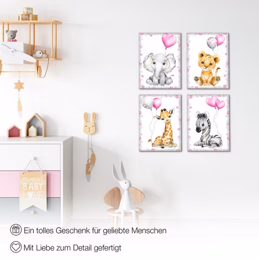 Mural Children's Room Murals Set Animals - 4 Pictures 30x40 cm Ready to Hang - Image 7