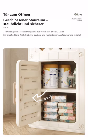 Children's wardrobe beige-light brown, 132x115x53cm, with clothes rail, shoe rack, curtain - Image 7