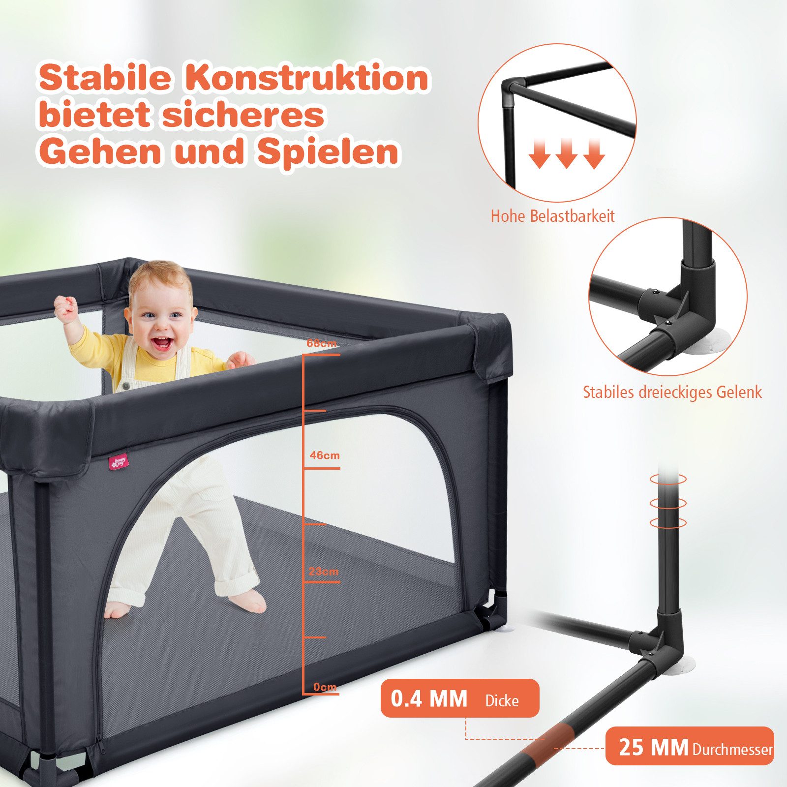 Baby Playpen (120x120cm, with breathable mesh & zipper) - Image 6