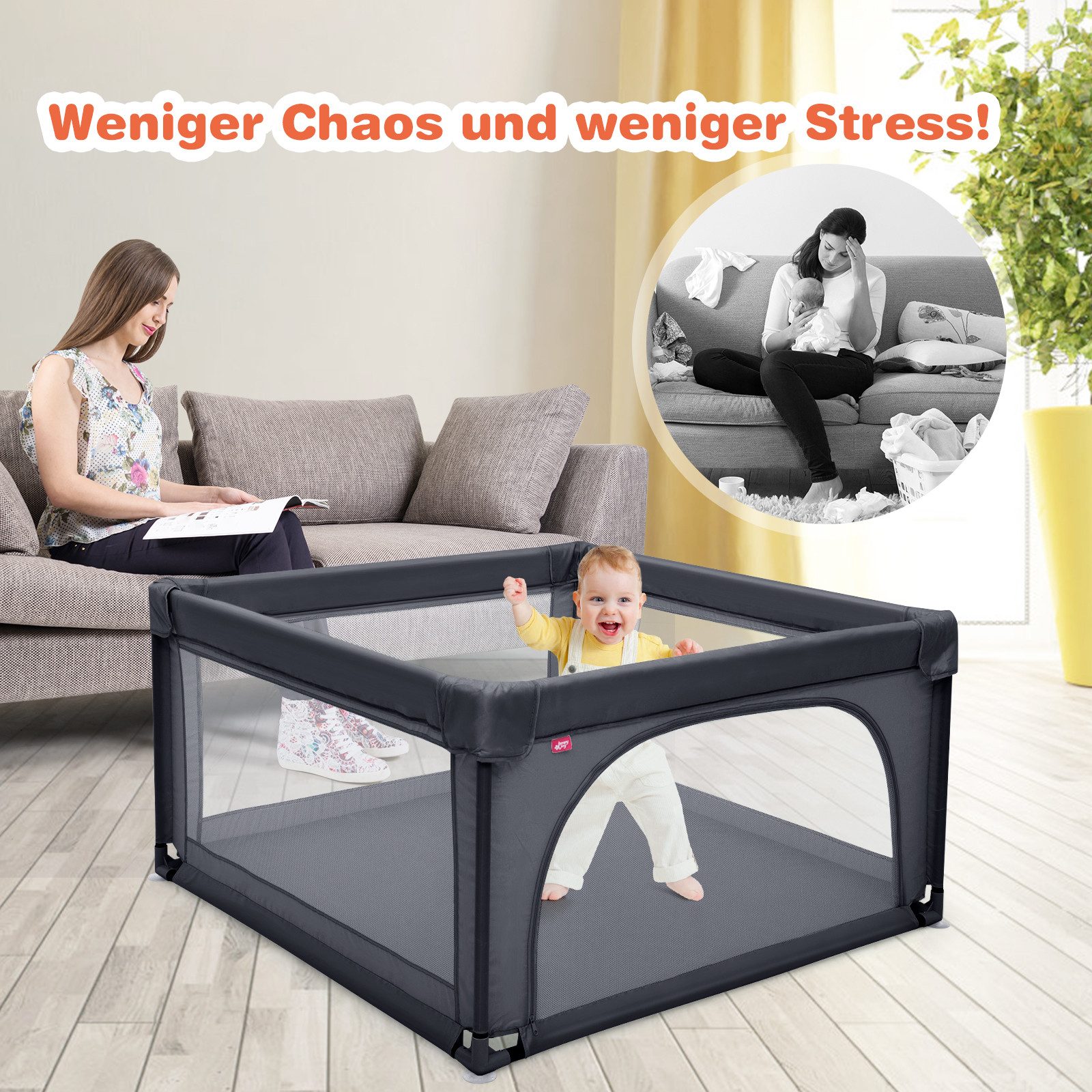 Baby Playpen (120x120cm, with breathable mesh & zipper) - Image 8