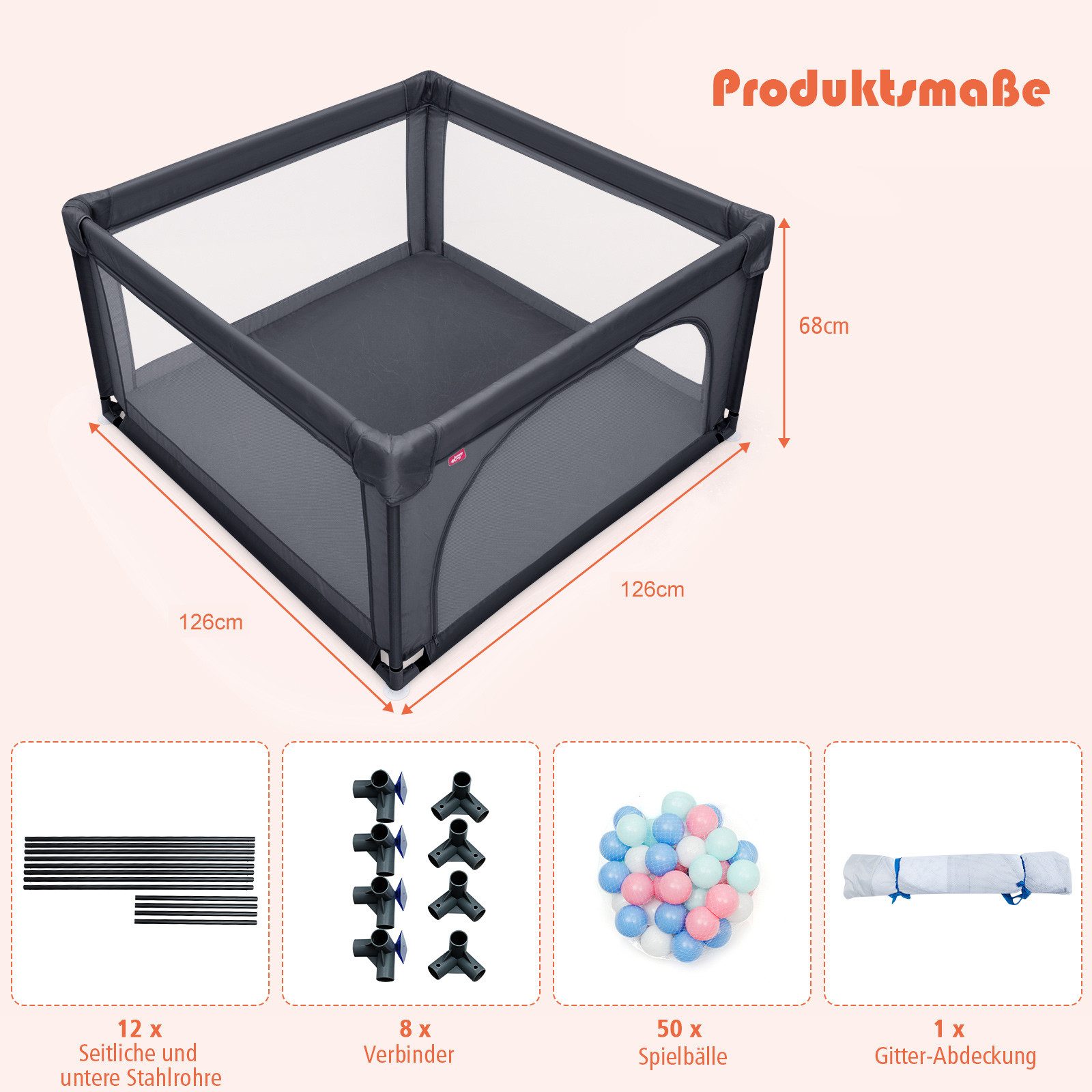 Baby Playpen (120x120cm, with breathable mesh & zipper) - Image 9