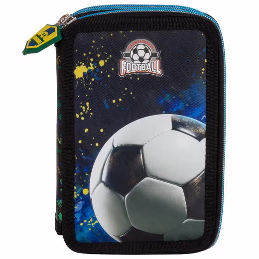 Football pencil case, 2 compartments, filled pencil case 26-piece