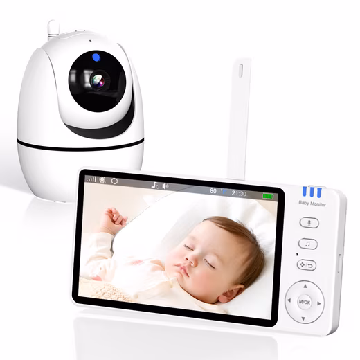 720P baby monitor with 5-inch camera Night vision, two-way intercom, two-way audio, VOX mode, temperature monitoring, lullaby, alarm clock