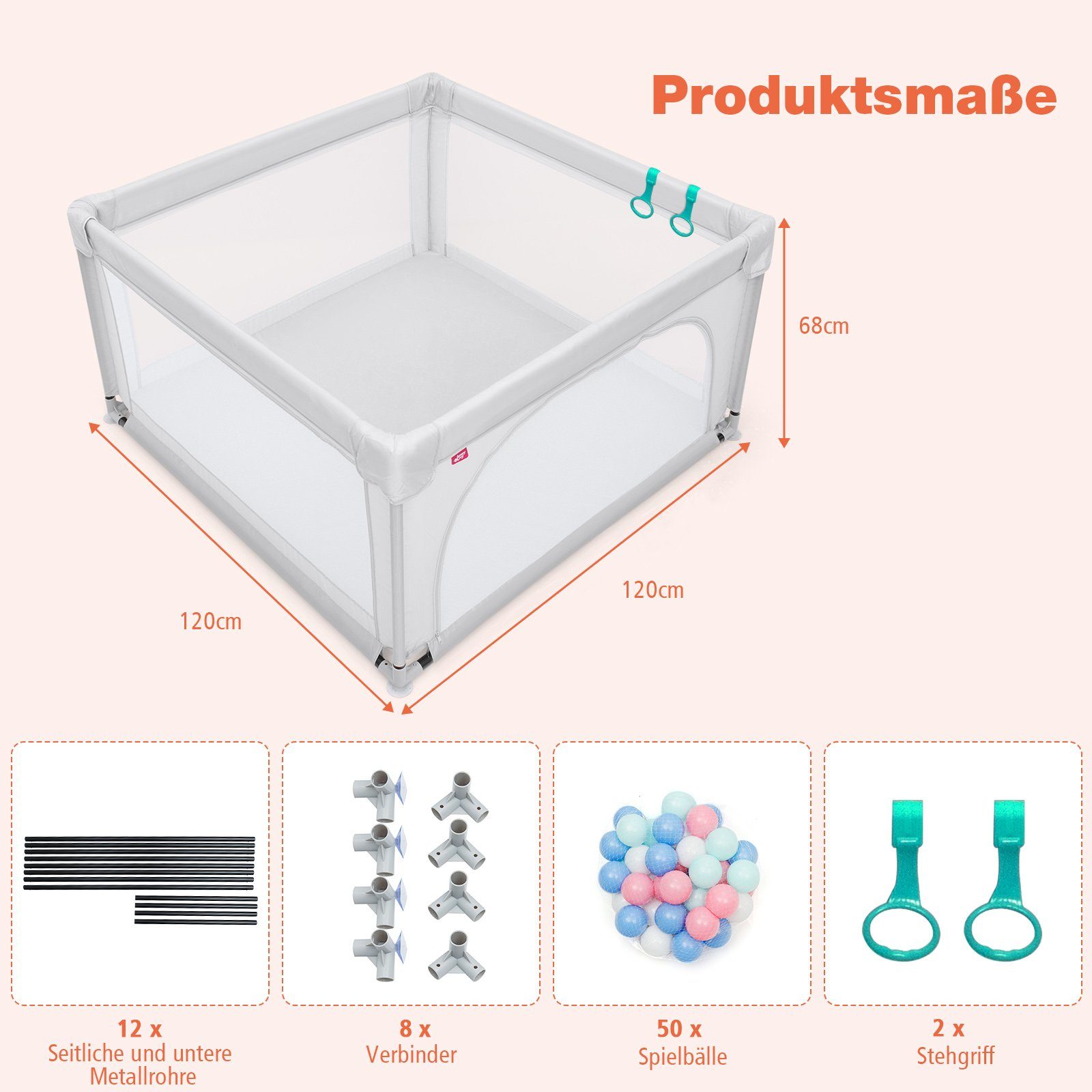 Baby Playpen (120x120cm, with breathable mesh & zipper) - Image 11