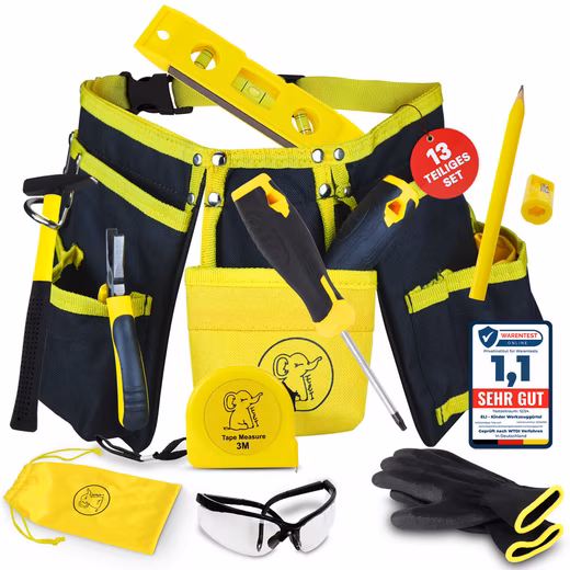 Children's Tool Set Tool Belt - High-quality genuine children's tools - Multitool (incl. safety glasses and gloves, 13-piece set, for builders and construction workers), GREAT GIFT