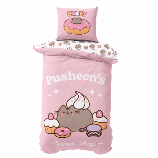 Pusheen Cat Bedding Set in 135x200 + 80x80 cm, Kawaii Microfiber, 2-piece, reversible bedding for children and teenagers, sweet & cute