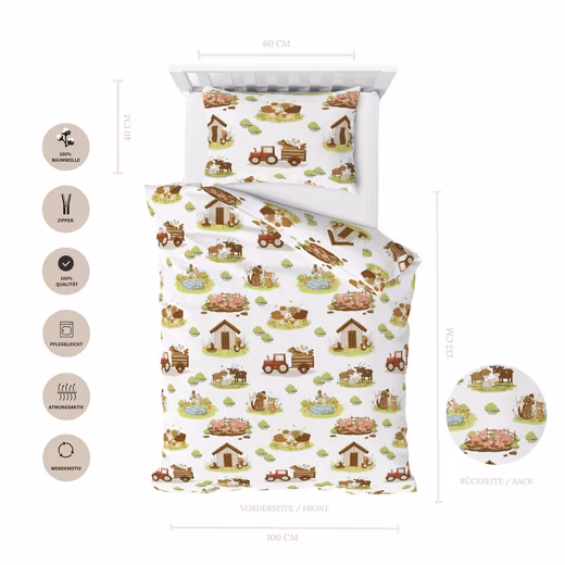 Baby bedding Little Farm • 100x135 + 40x60 cm • Farm 100% cotton, 2-piece set, percale • Gift idea • Farm animals - Image 4