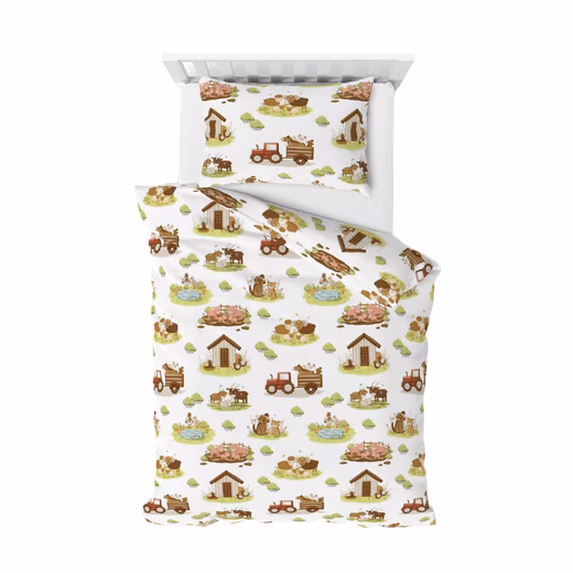 Baby bedding Little Farm • 100x135 + 40x60 cm • Farm 100% cotton, 2-piece set, percale • Gift idea • Farm animals - Image 3