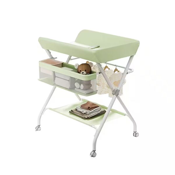 Mobile Changing Foldable Table With Storage Shelf and Storage Basket