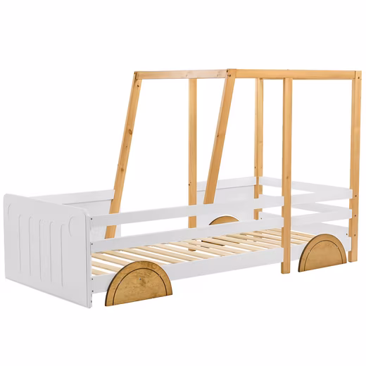 Daybed Car Bed, Children's Bed with MDF Wheels, Pine Frame