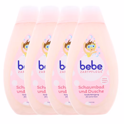 Bath foam 4 x bebe Gentle Care Foam Bath & Shower, 500ml each. Gentle cleansing. None