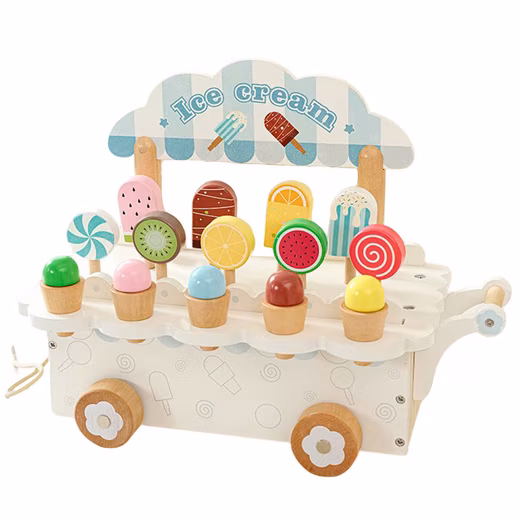 Wooden play kitchen/ice cream parlor for children, 3-in-1 play kitchen accessories with ice cream toy Children's wooden play shop with storage, ice cream stand