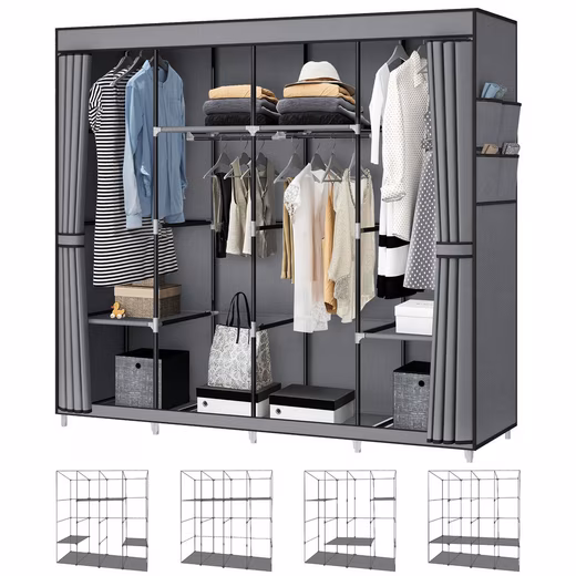 Fabric Cabinet Wardrobe Folding Cabinet, 170 x 175 x 45cm, with shelves