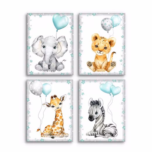 Mural Children's Room Murals Set Animals - 4 Pictures 30x40 cm Ready to Hang - Image 9
