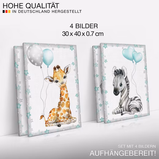 Mural Children's Room Murals Set Animals - 4 Pictures 30x40 cm Ready to Hang - Image 11