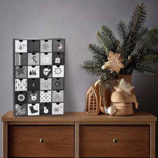 Fillable Advent Calendar DIY Christmas Calendar with 24 Doors for Filling Black White - 39cm - Image 4