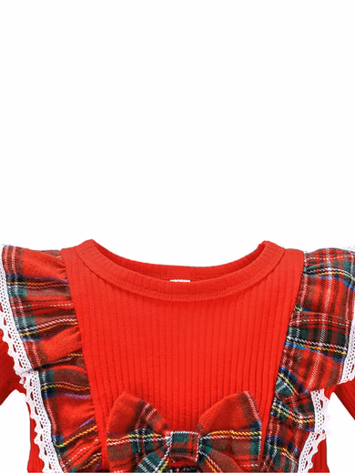 Party Dress Christmas Baby Girl Long Sleeve Plaid Dress with Ruffles & Headband - Image 4