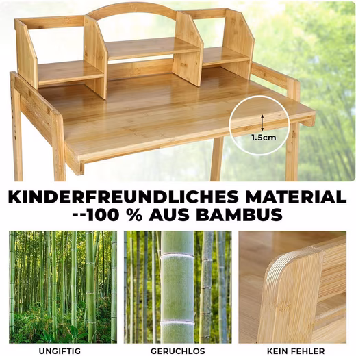 Children's Desk Children's Desk Height Adjustable with Chair Bamboo Storage Space - Image 4