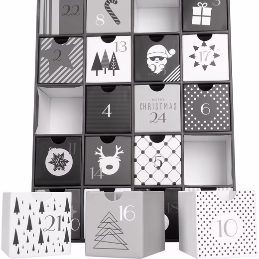 Fillable Advent Calendar DIY Christmas Calendar with 24 Doors for Filling Black White - 39cm - Image 5