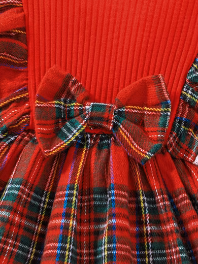 Party Dress Christmas Baby Girl Long Sleeve Plaid Dress with Ruffles & Headband - Image 6