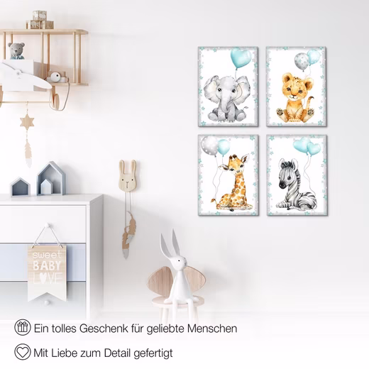 Mural Children's Room Murals Set Animals - 4 Pictures 30x40 cm Ready to Hang - Image 12