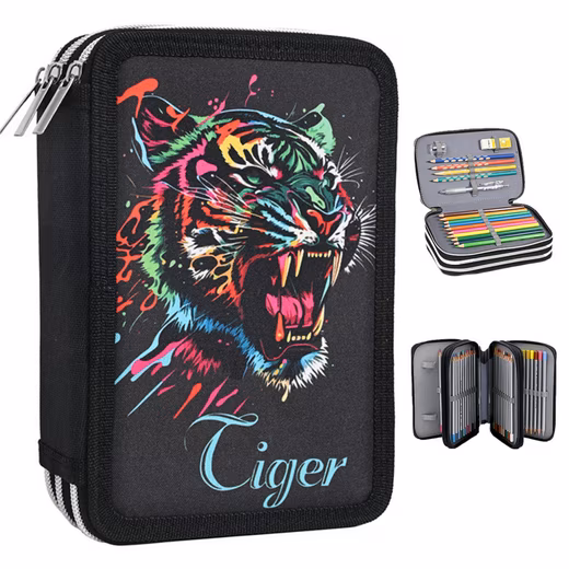 Pencil case, 3-compartment - square, multi-layered Large Capacity Pencil Case, Black, Children's, 3 Compartments - 57 Pockets for School, Teenagers, Kids, Boys, Girls