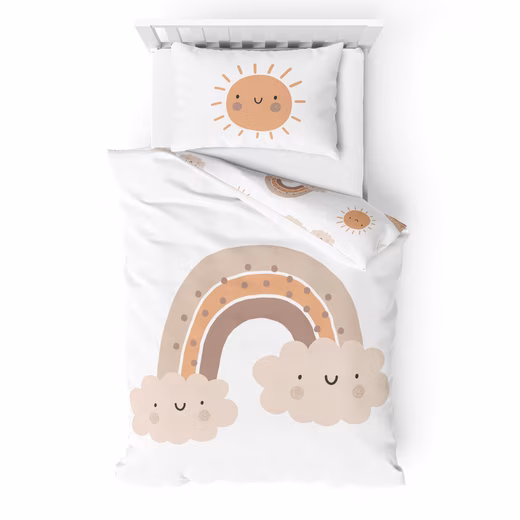 Baby bed linen Little Sunrise beaver/flannel in 100x135 + 40x60 cm, boho 100% cotton, 2-piece set, cozy and soft winter bedding, rainbows and sun, white - Image 2