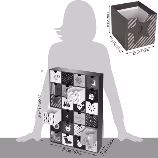 Fillable Advent Calendar DIY Christmas Calendar with 24 Doors for Filling Black White - 39cm - Image 9