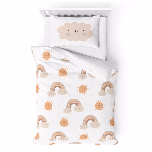 Baby bed linen Little Sunrise beaver/flannel in 100x135 + 40x60 cm, boho 100% cotton, 2-piece set, cozy and soft winter bedding, rainbows and sun, white - Image 3