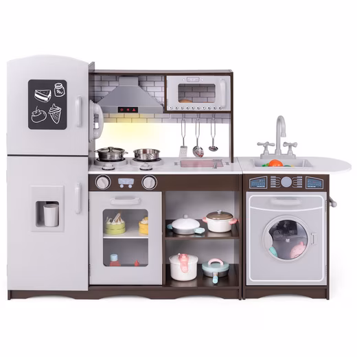 Play kitchen with lights & sounds, 7 accessories, toy kitchen with stove