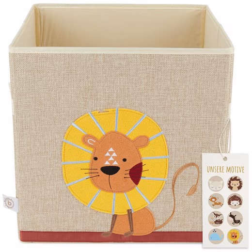 Bieco toy chest, children's storage box with lion design, 36L, foldable, Kallax toy box