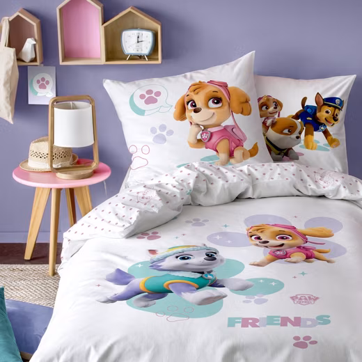 Paw Patrol children's bedding 135x200 + 80x80 cm, 100% cotton Renforcé, 2-piece, Skye & Everest bedding set for children, girls and boys