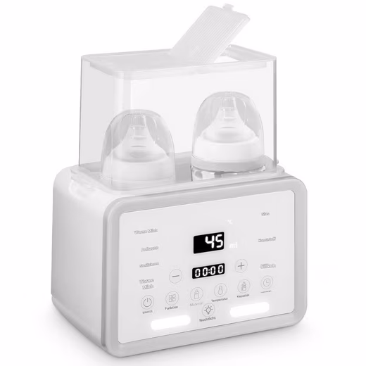 Baby bottle warmer, double baby bottle warmer and sterilizer with LCD display, cream white Fast baby food warmer, can warm 2 bottles at the same time