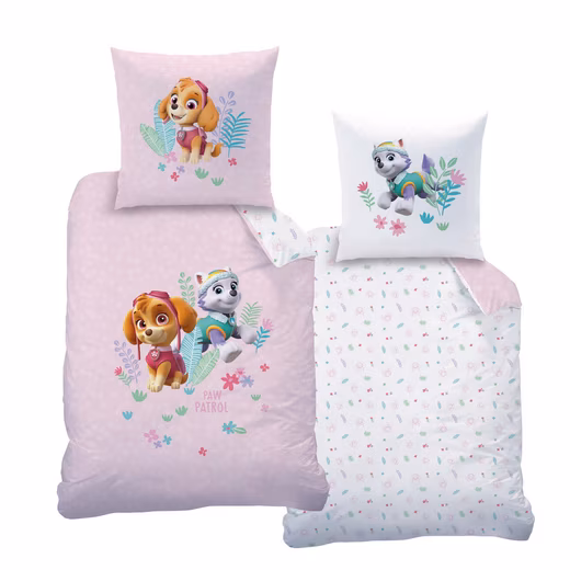 Paw Patrol children's bedding, flannel/flannel, in 135x200 + 80x80 cm 100% cotton, 2-piece set, Skye & Everest, cuddly and soft, pink, girls - Image 2
