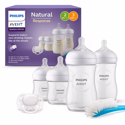 Baby bottle Natural Response Starter Set for newborns SCD838/11 4 bottles, ultra-soft pacifiers and bottle brush