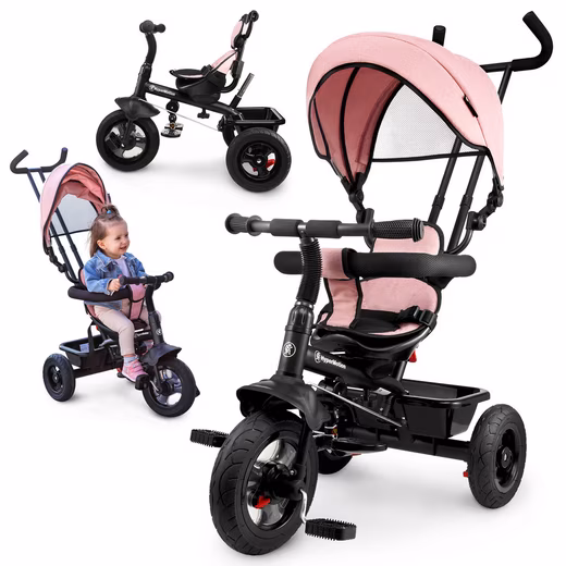 Tricycle for children 1-4 years, TOBI FREY, Pink, swivel, solid rubber wheels
