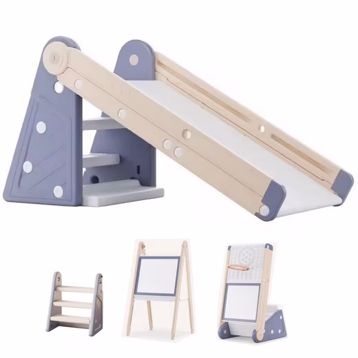 Indoor 4-in-1 slide: toddler slide, step ladder, chalkboard, ball game