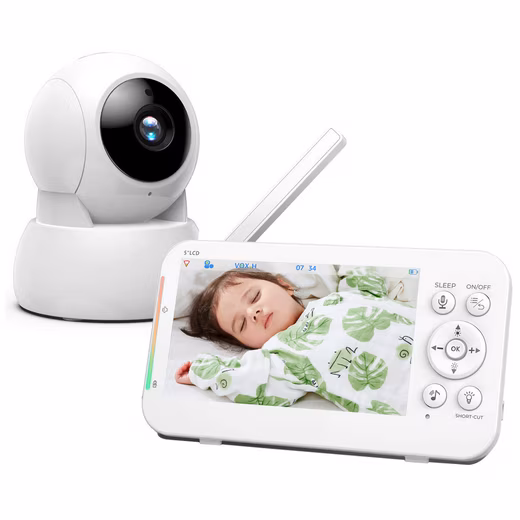 Baby monitor baby monitor with camera, video baby monitor, video baby monitor Infrared night vision, temperature display, lullabies, two-way audio, intercom function, smart VOX mode, 2/4x zoom with remote control, extra-large 5" IPS screen