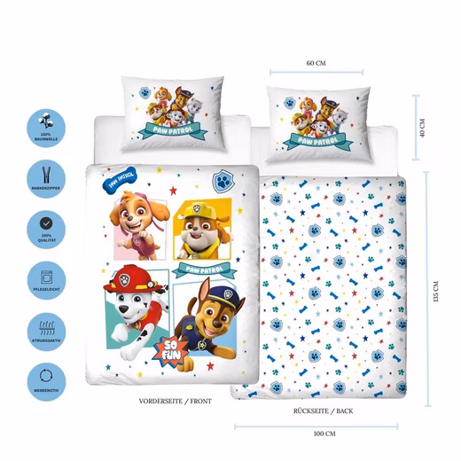 Paw Patrol children's bedding 100x135 + 40x60 cm, 100% cotton Percale, 2-piece Paw Patrol bedding for children & babies - Image 2