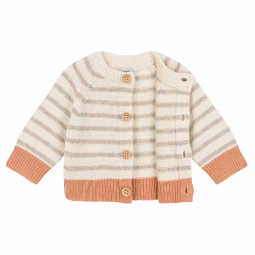 Petit Bateau Baby Cardigan, beige and white striped pattern - Image 5