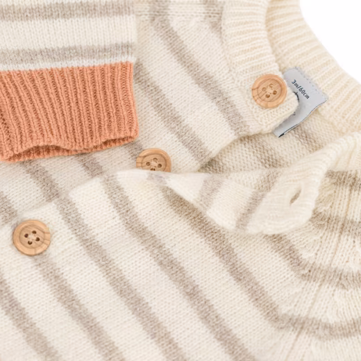 Petit Bateau Baby Cardigan, beige and white striped pattern - Image 4