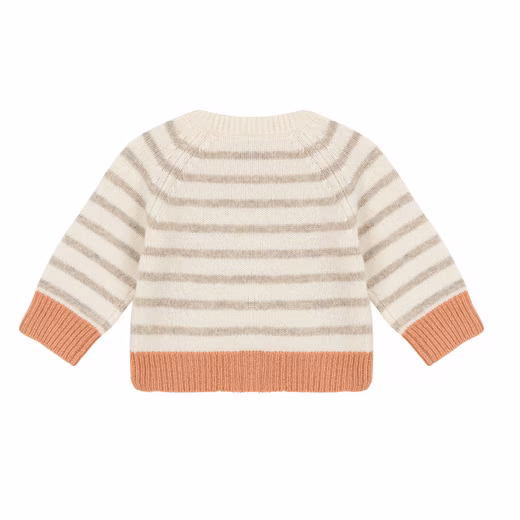 Petit Bateau Baby Cardigan, beige and white striped pattern - Image 2